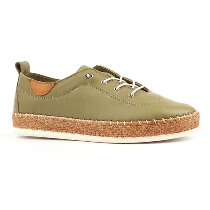 Khaki Green - Front - Lunar Womens-Ladies Evie Leather Plimsolls