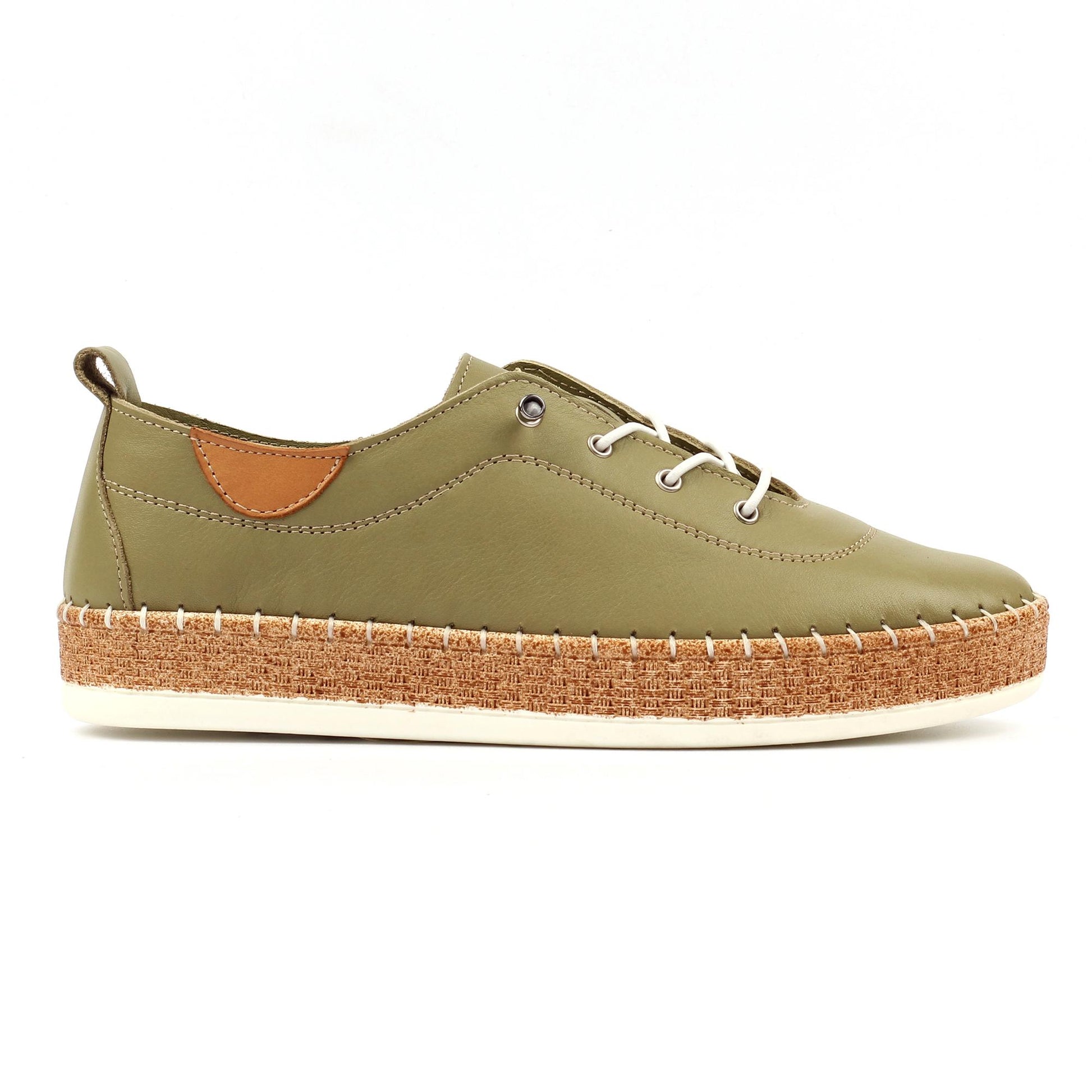 Khaki Green - Back - Lunar Womens-Ladies Evie Leather Plimsolls