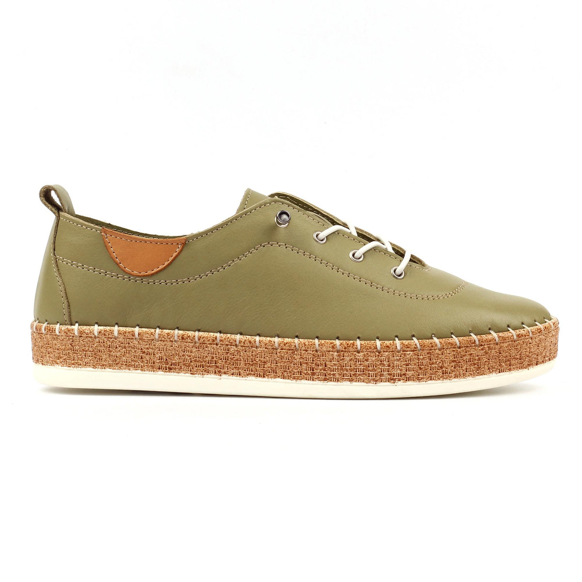 Khaki Green - Back - Lunar Womens-Ladies Evie Leather Plimsolls