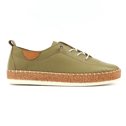 Khaki Green - Back - Lunar Womens-Ladies Evie Leather Plimsolls