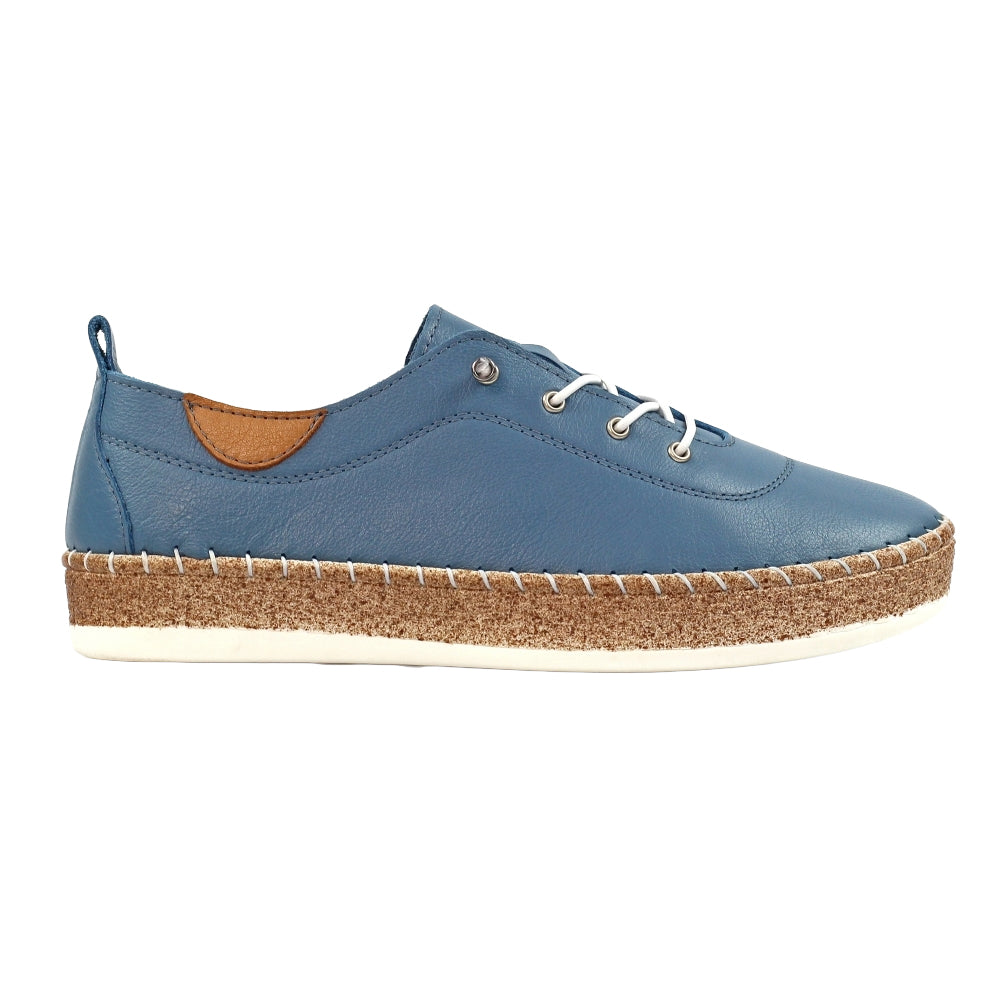 Mid Blue - Side - Lunar Womens-Ladies Evie Leather Plimsolls