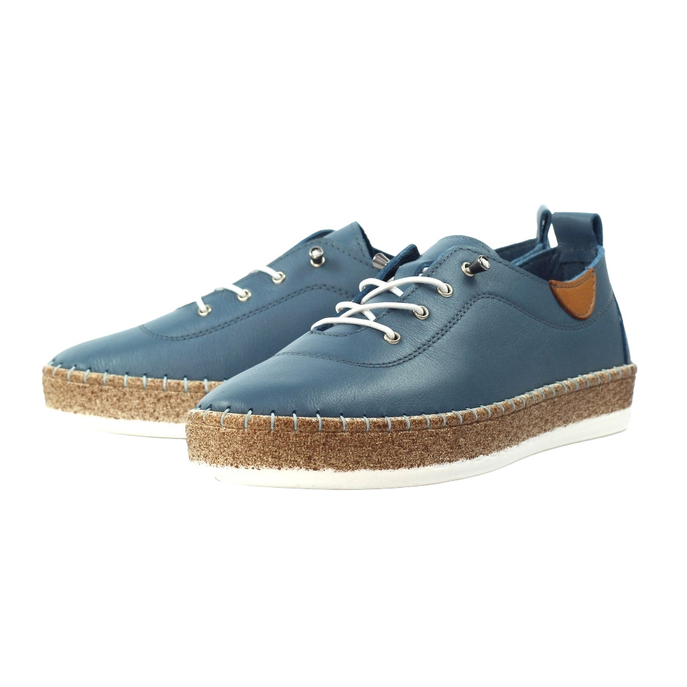 Mid Blue - Pack Shot - Lunar Womens-Ladies Evie Leather Plimsolls