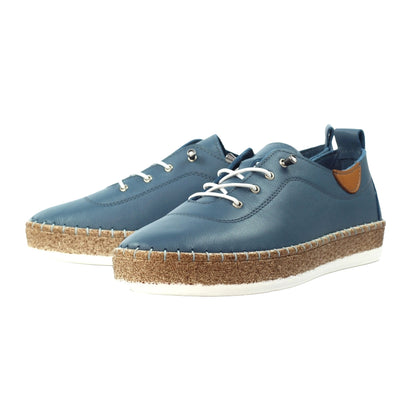 Mid Blue - Pack Shot - Lunar Womens-Ladies Evie Leather Plimsolls