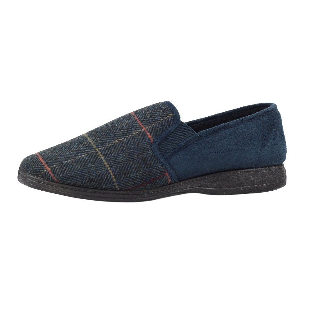 Navy - Side - Lazy Dogz Mens Harrison II Slippers