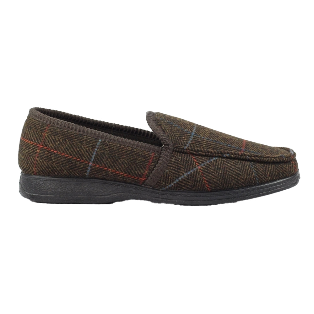 Brown - Back - Lazy Dogz Mens Eisenhower Slippers