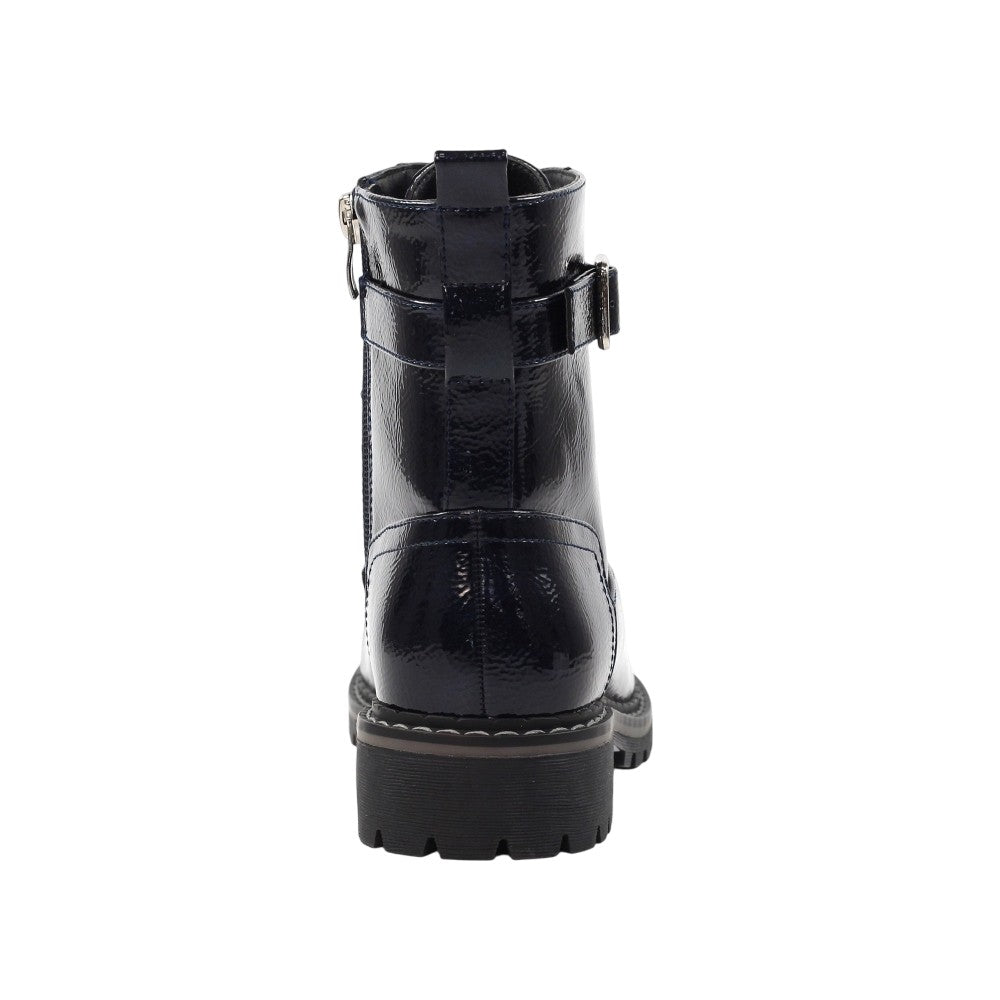 Navy - Back - Lunar Womens-Ladies Parlour Patent Faux Leather Ankle Boots