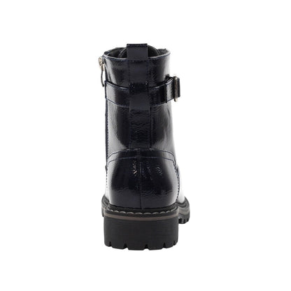 Navy - Back - Lunar Womens-Ladies Parlour Patent Faux Leather Ankle Boots