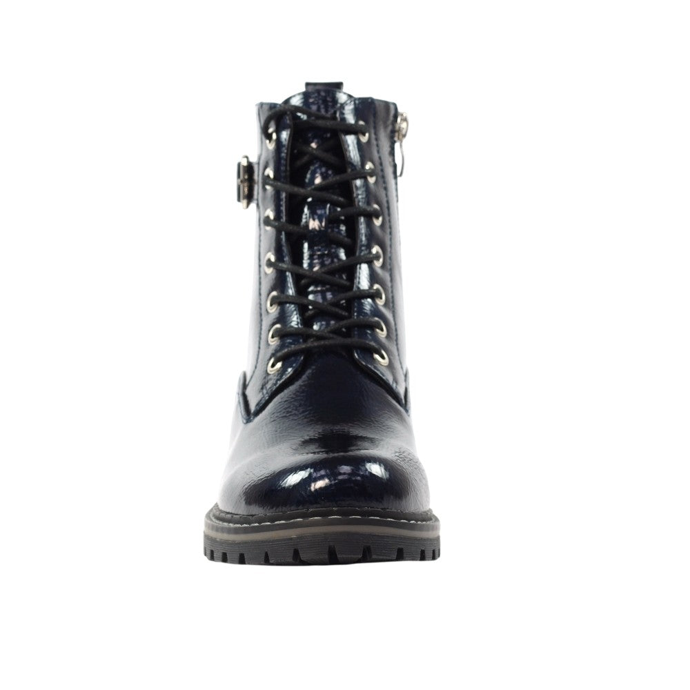 Navy - Lifestyle - Lunar Womens-Ladies Parlour Patent Faux Leather Ankle Boots