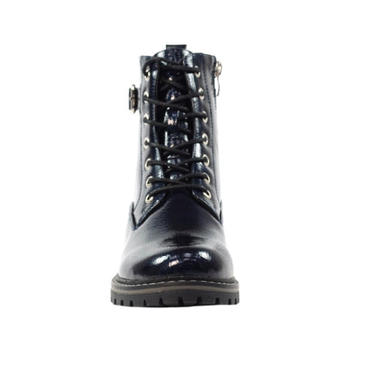 Navy - Lifestyle - Lunar Womens-Ladies Parlour Patent Faux Leather Ankle Boots