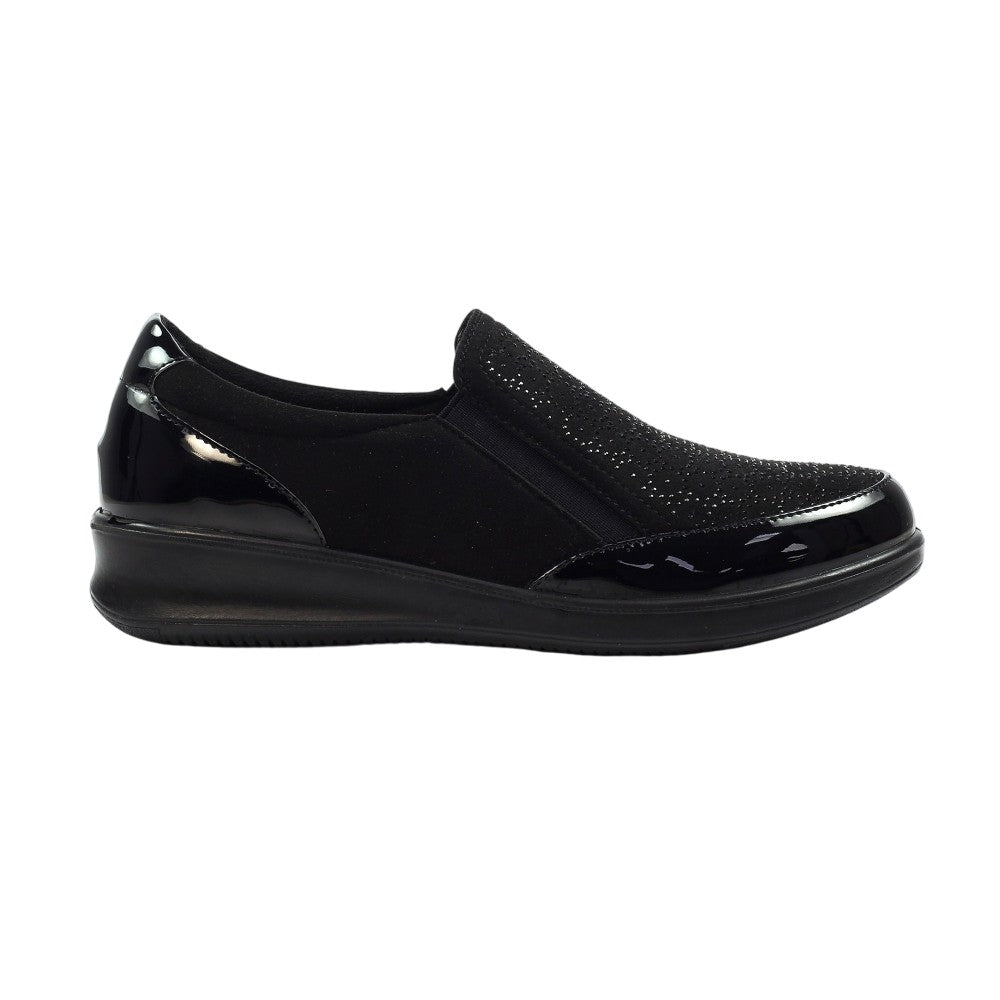 Black - Side - Lunar Womens-Ladies Hattie Wedge Loafers