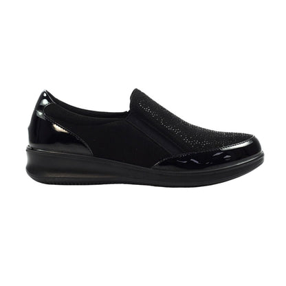 Black - Side - Lunar Womens-Ladies Hattie Wedge Loafers