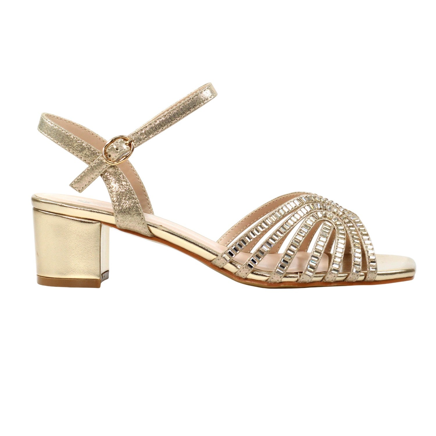 Gold - Side - Lunar Womens-Ladies Twinkle Block Heel Sandals