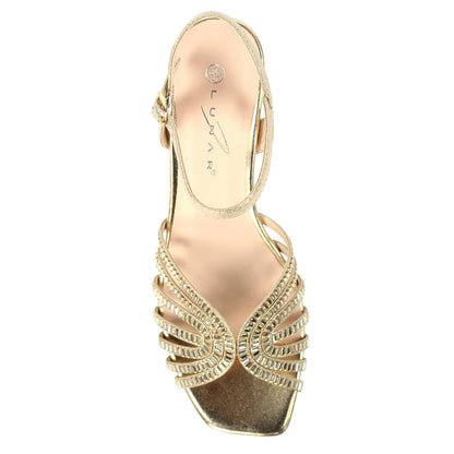 Gold - Lifestyle - Lunar Womens-Ladies Twinkle Block Heel Sandals