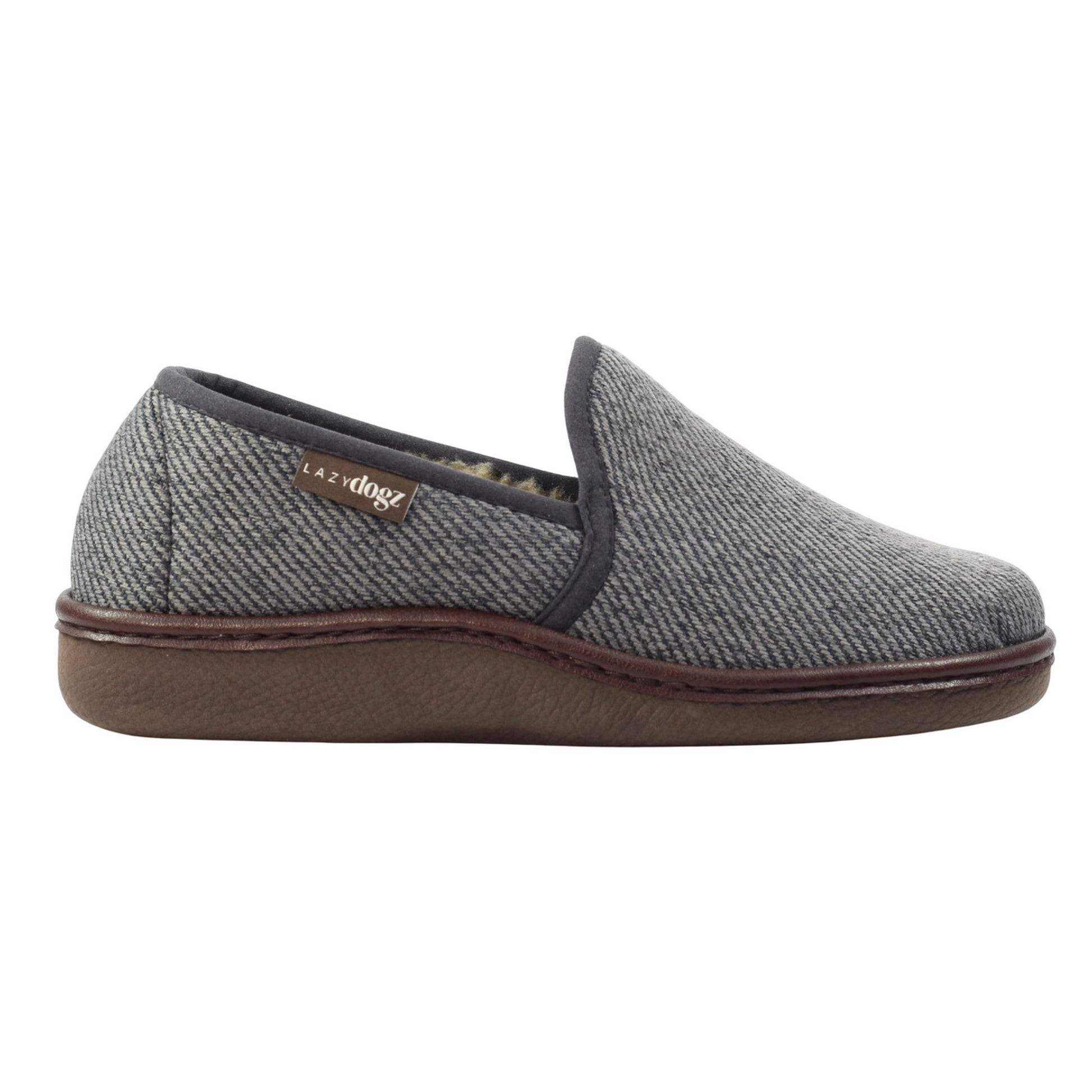 Grey - Side - Lazy Dogz Womens-Ladies Oliver Slippers
