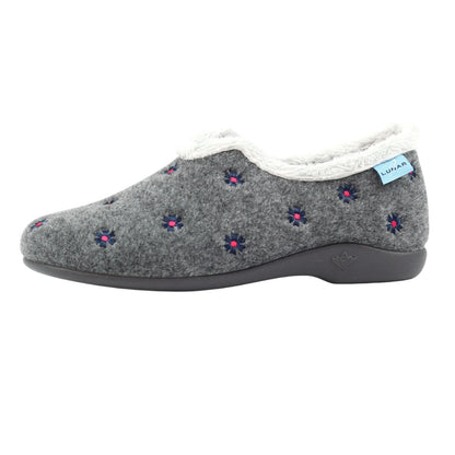 Grey - Side - Lunar Womens-Ladies Havana Slippers