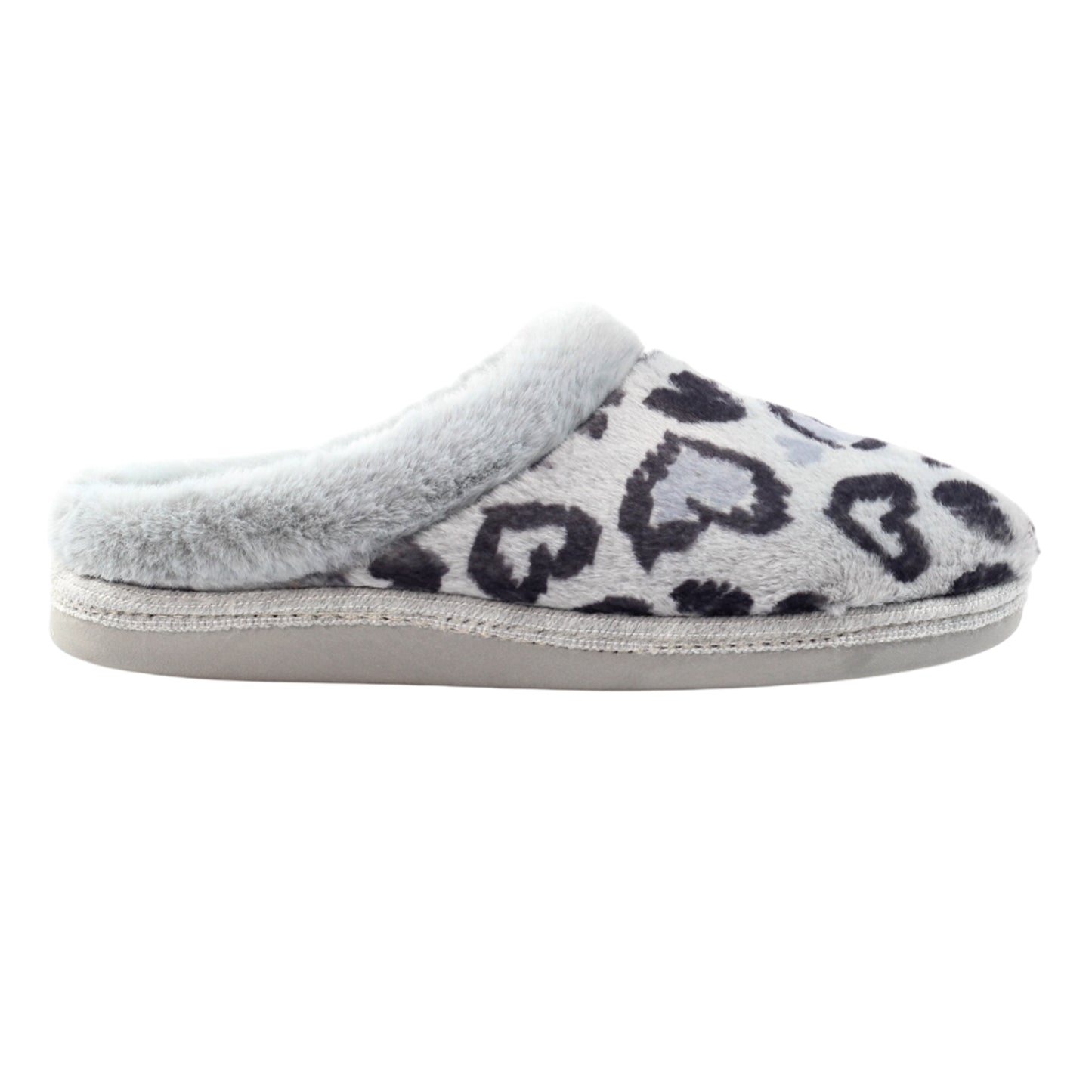 Grey - Side - Lunar Womens-Ladies Frutti Mule Slippers