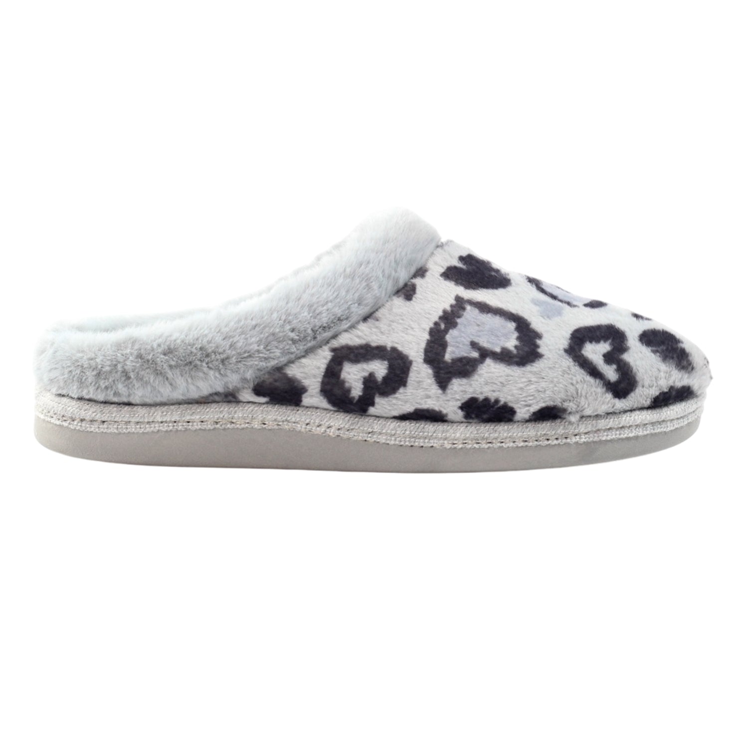 Grey - Side - Lunar Womens-Ladies Frutti Mule Slippers
