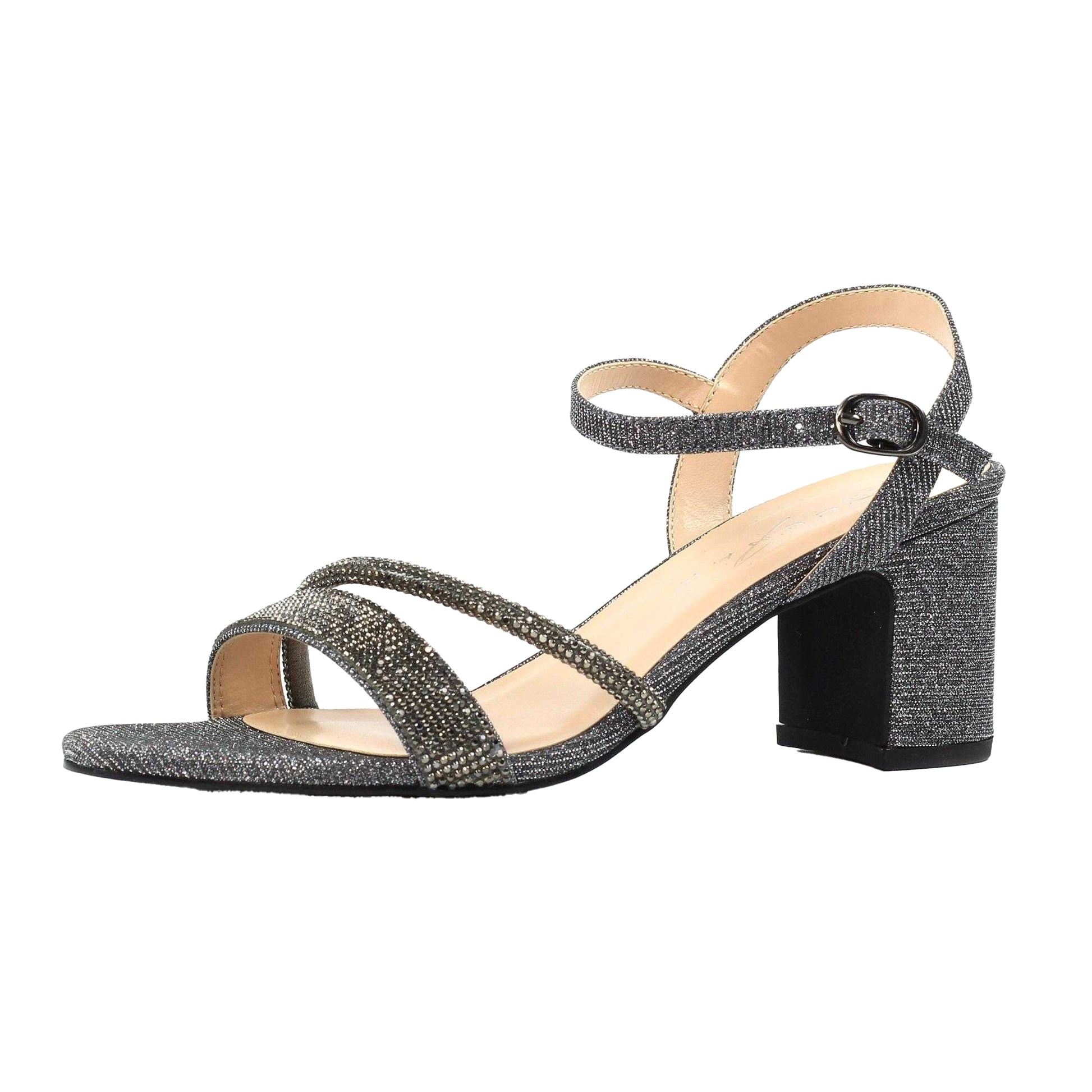 Pewter - Side - Lunar Womens-Ladies Shazam Block Heel Sandals