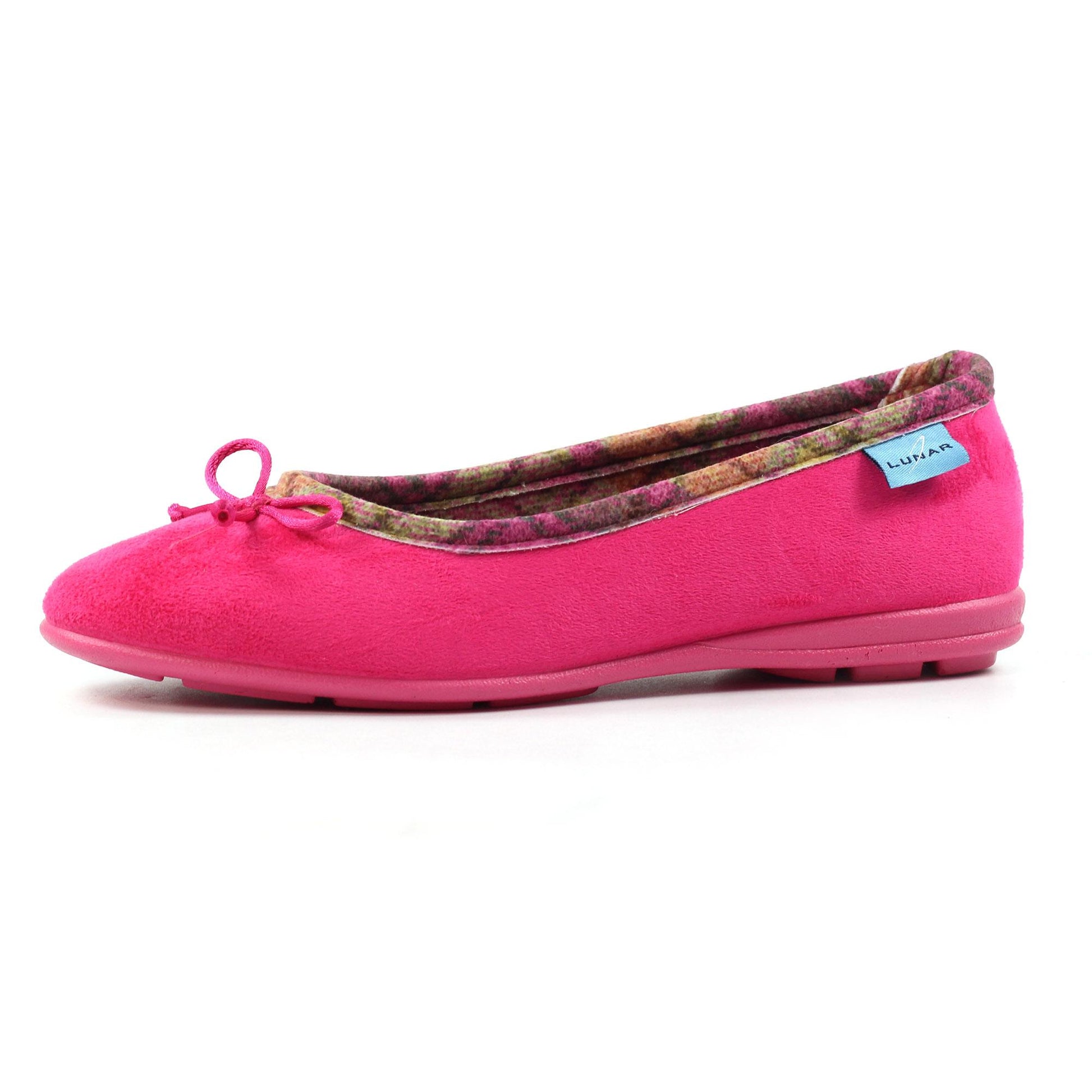 Pink - Side - Lunar Womens-Ladies Bow Slippers
