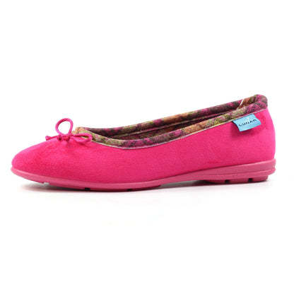 Pink - Side - Lunar Womens-Ladies Bow Slippers