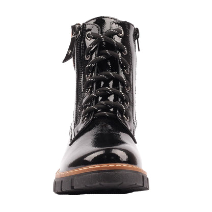 Black - Side - Lunar Womens-Ladies Bowen Patent Waterproof Boots