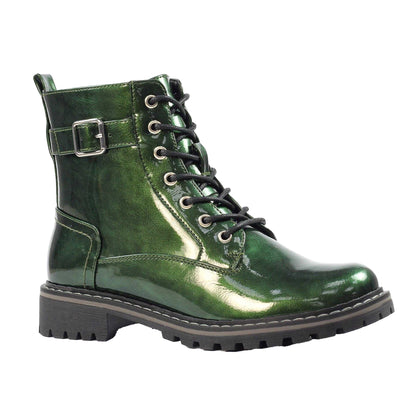 Green - Pack Shot - Lunar Womens-Ladies Parlour Patent Ankle Boots