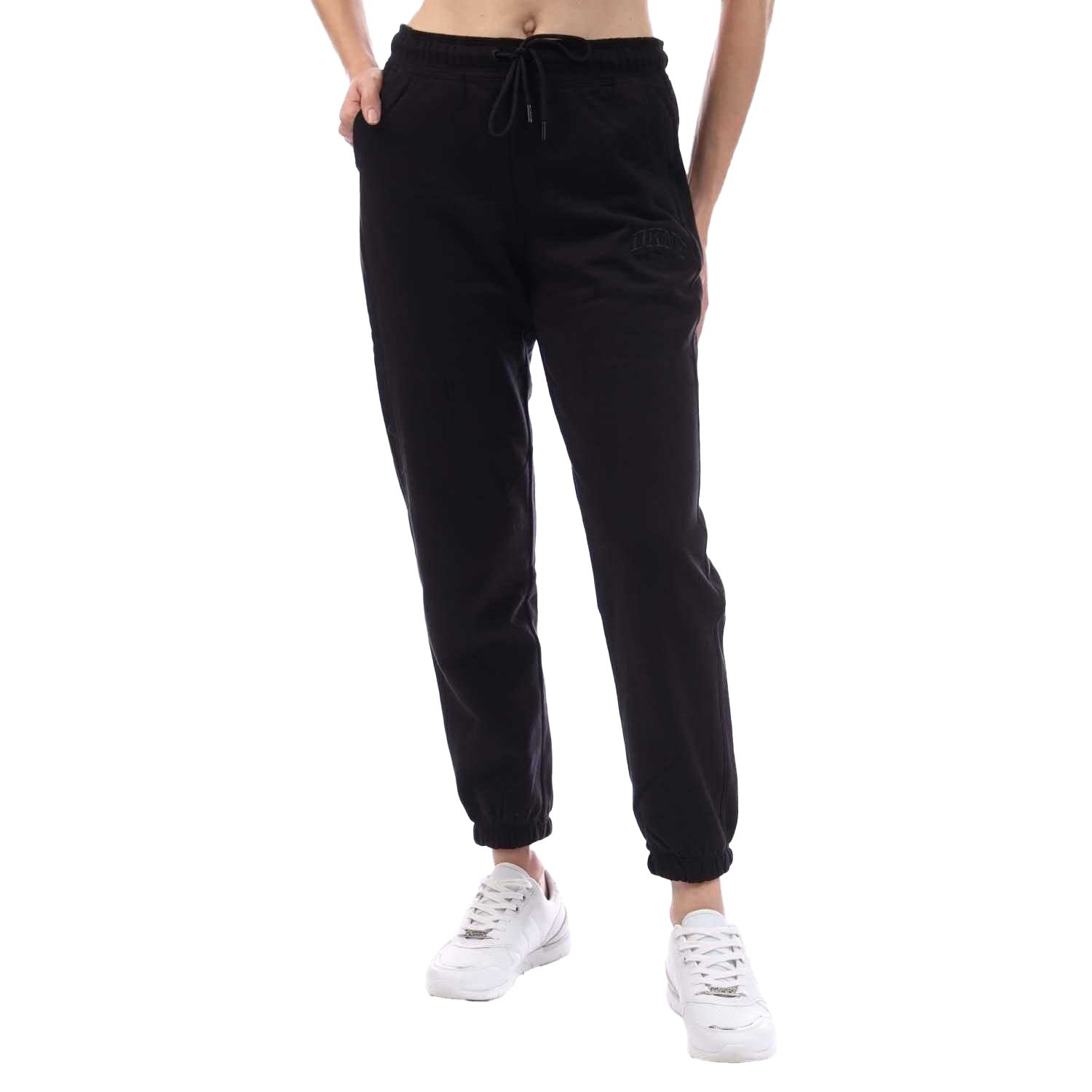 Black - Front - DKNY Womens-Ladies Varsity Logo Jogging Bottoms