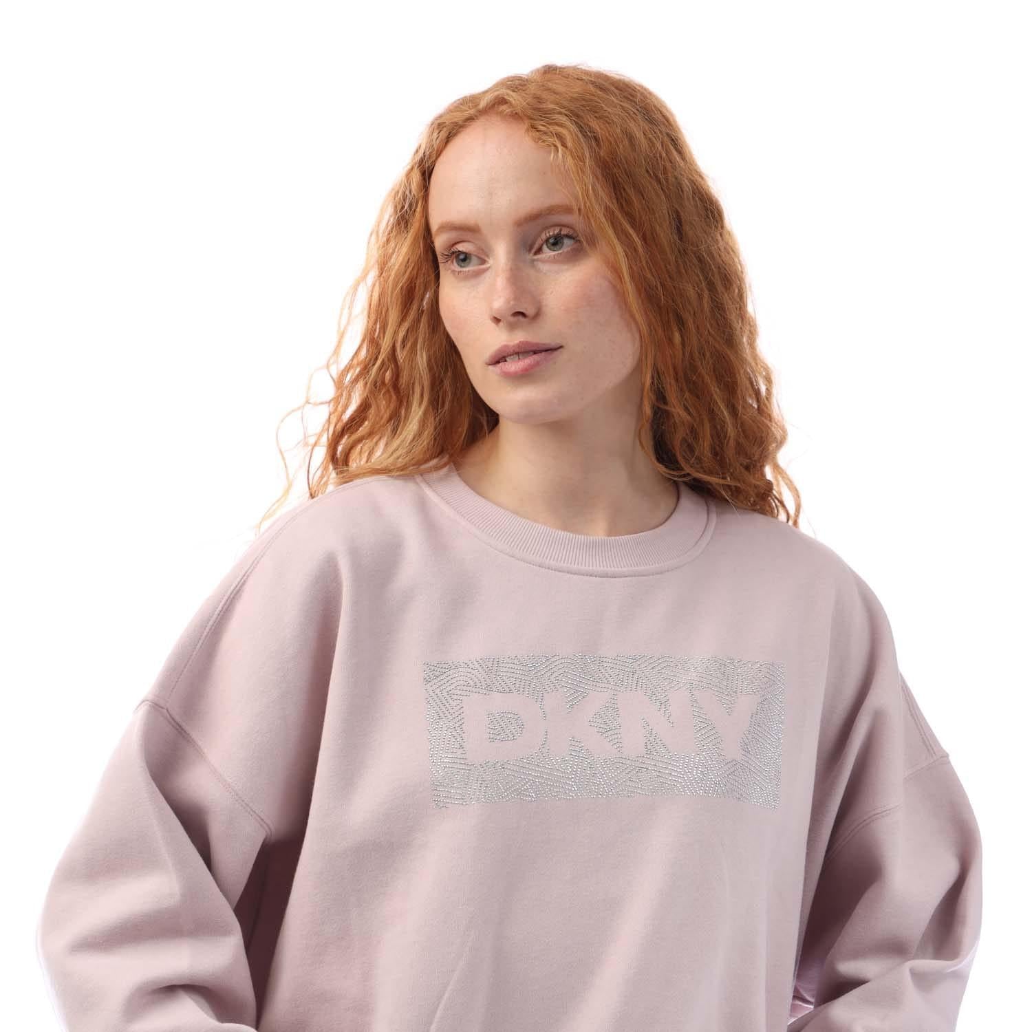 Baby Pink - Back - DKNY Womens-Ladies Crosswalk Rhinestone Crew Neck Sweatshirt