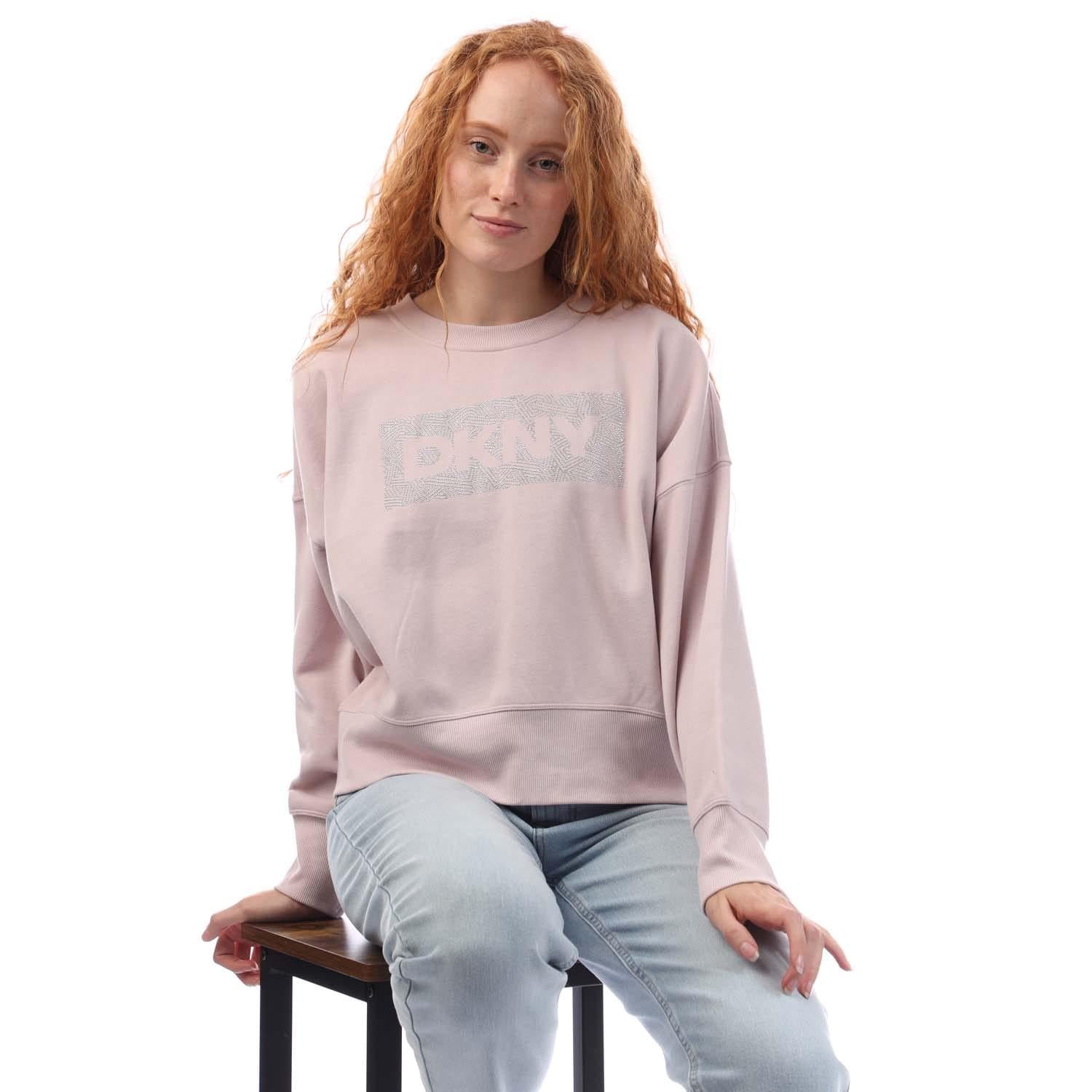 Baby Pink - Lifestyle - DKNY Womens-Ladies Crosswalk Rhinestone Crew Neck Sweatshirt
