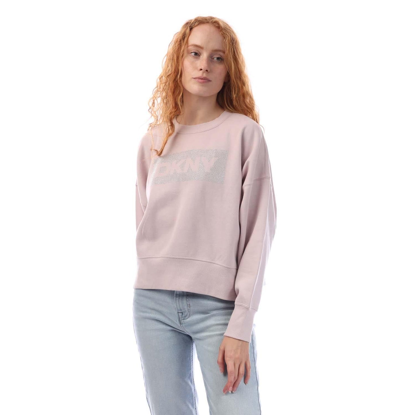 Baby Pink - Front - DKNY Womens-Ladies Crosswalk Rhinestone Crew Neck Sweatshirt