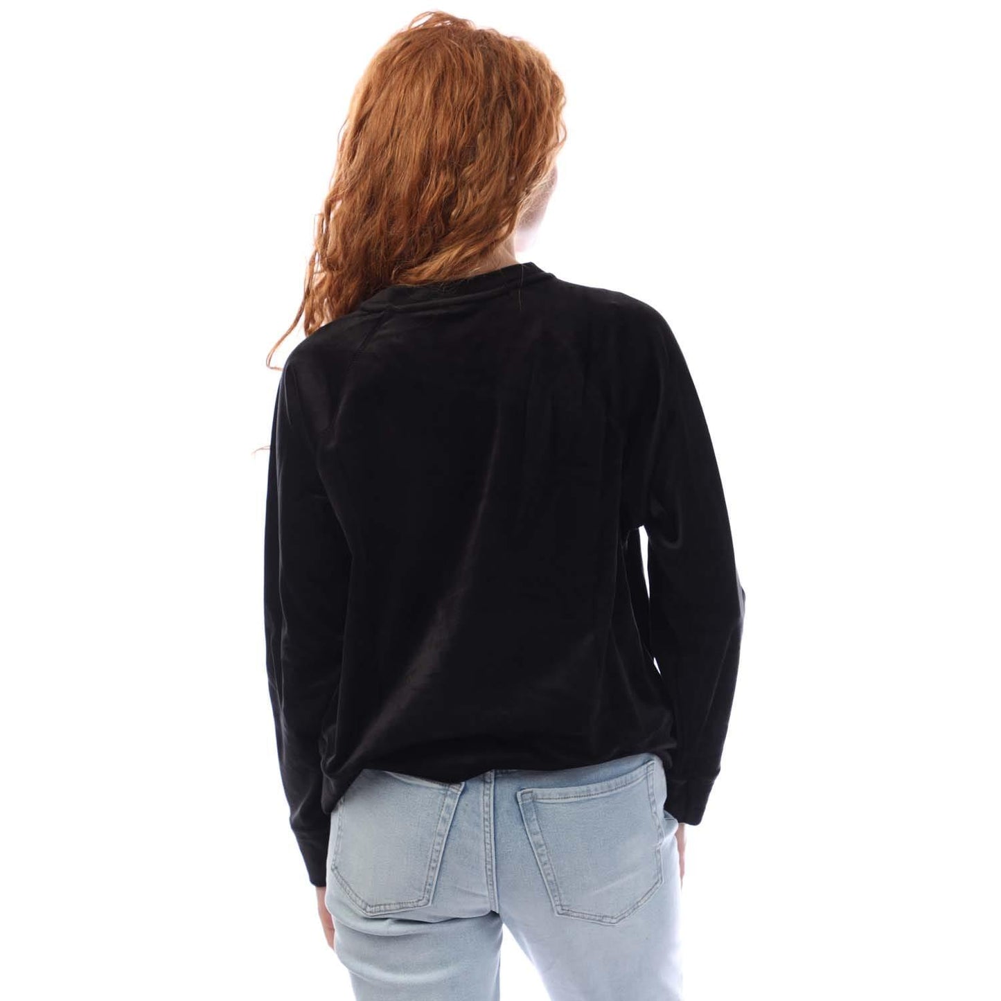 Black - Back - DKNY Womens-Ladies Rhinestone Velour Crew Neck Sweatshirt