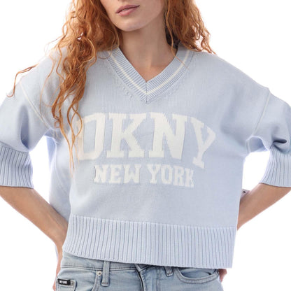 Purple - Side - DKNY Womens-Ladies Varsity Knitted Logo Sweatshirt