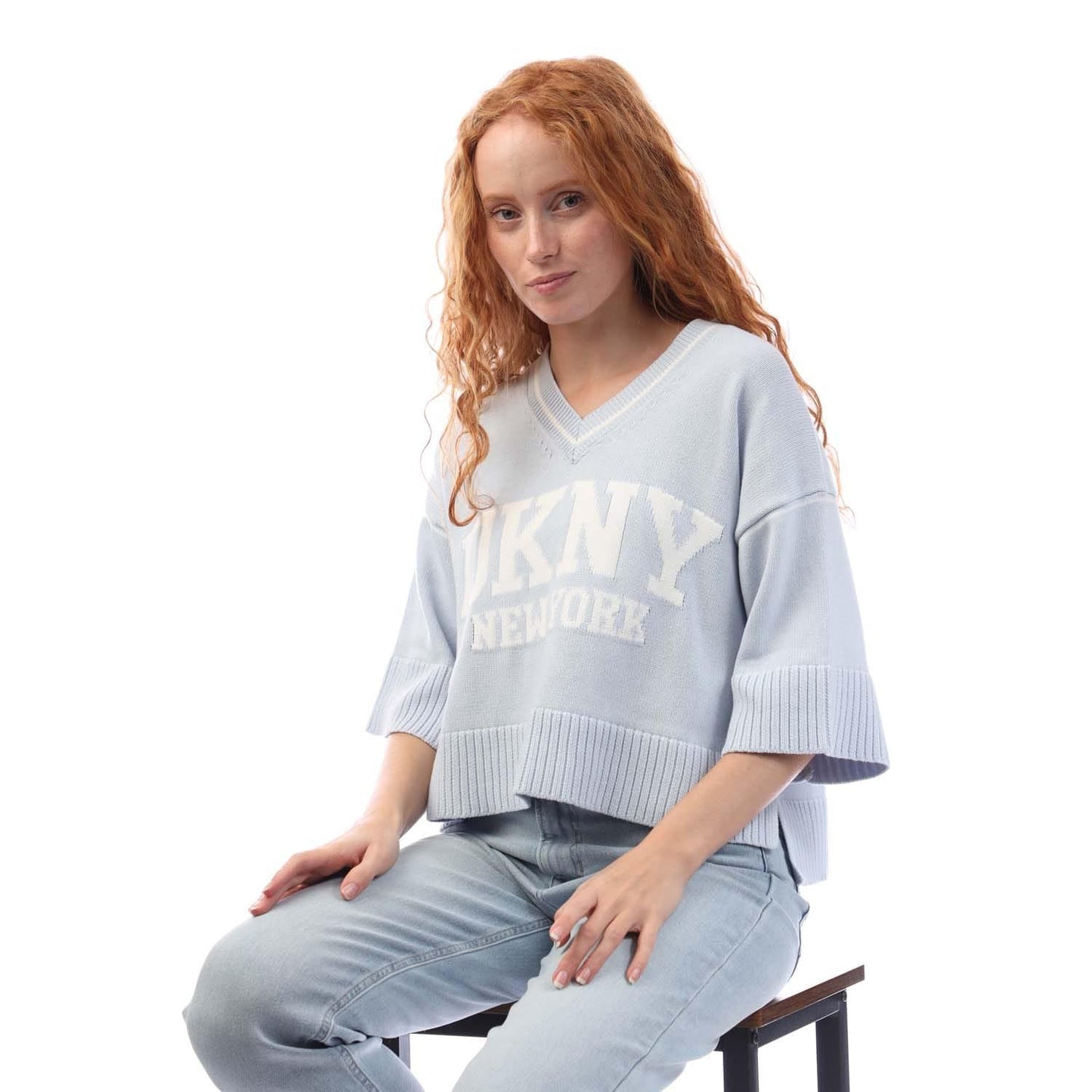 Purple - Lifestyle - DKNY Womens-Ladies Varsity Knitted Logo Sweatshirt