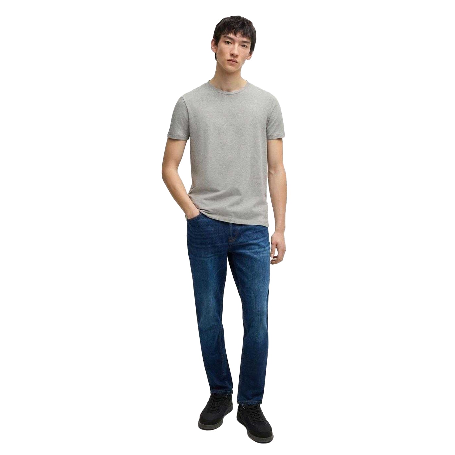 Grey - Pack Shot - Hugo Mens Stretch Slim T-Shirt (Pack of 2)