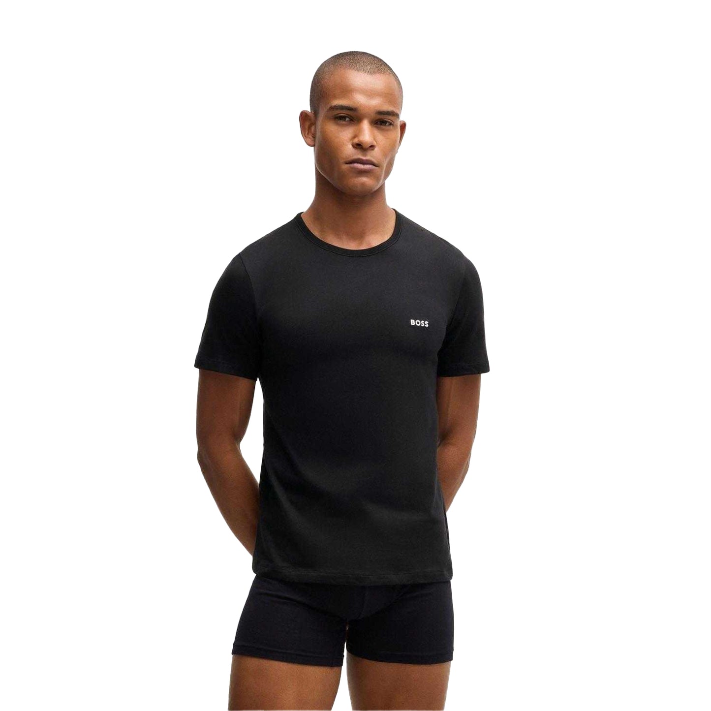 White-Brown-Black - Side - Boss Mens Embroidered Logo T-Shirt (Pack of 3)