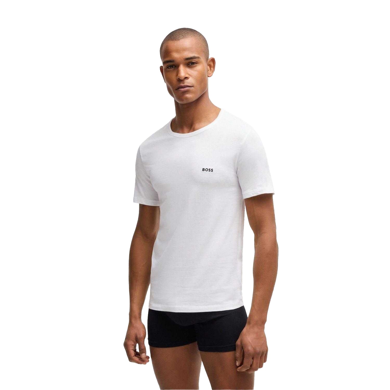 White-Brown-Black - Lifestyle - Boss Mens Embroidered Logo T-Shirt (Pack of 3)