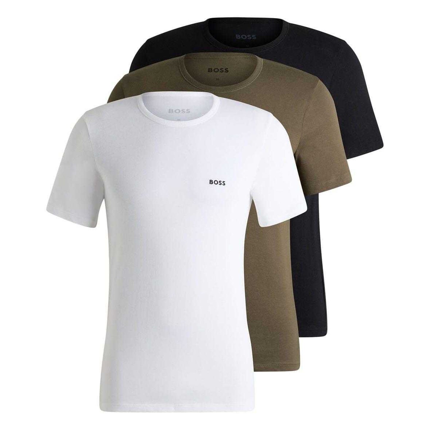 White-Brown-Black - Front - Boss Mens Embroidered Logo T-Shirt (Pack of 3)