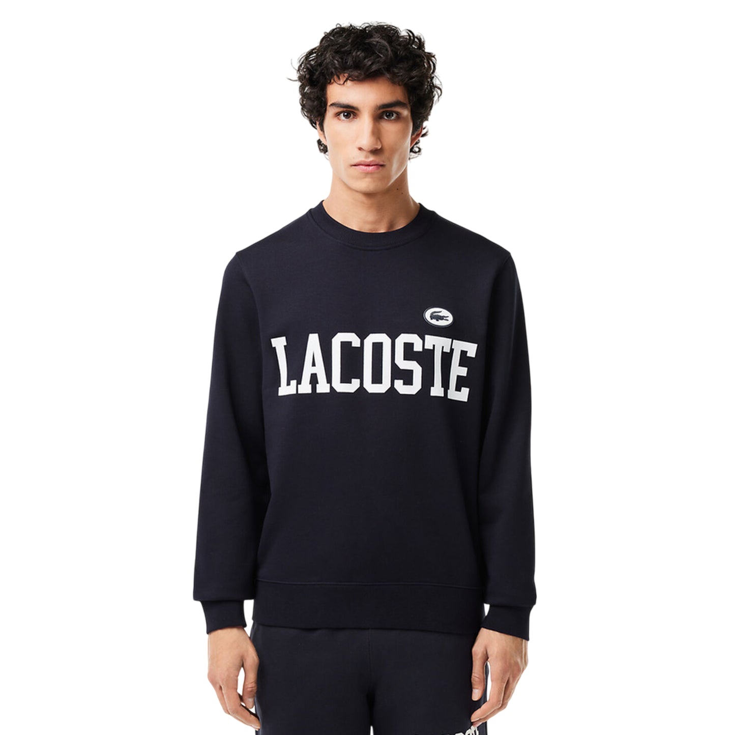Blue - Side - Lacoste Mens Flocked Fleece Sweatshirt