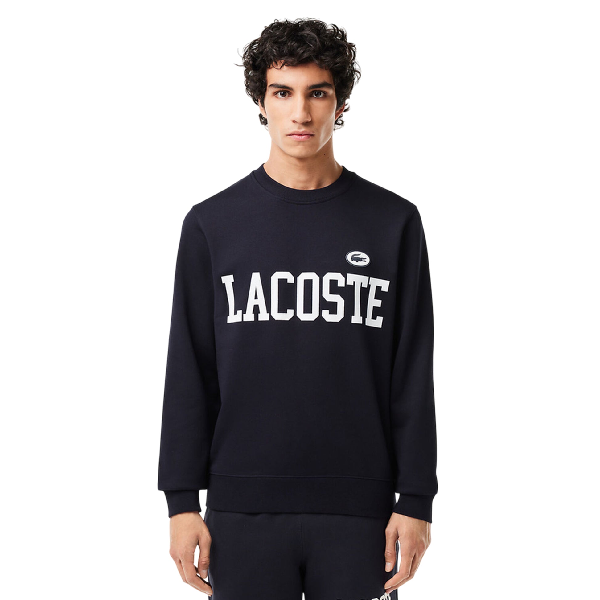 Blue - Side - Lacoste Mens Flocked Fleece Sweatshirt