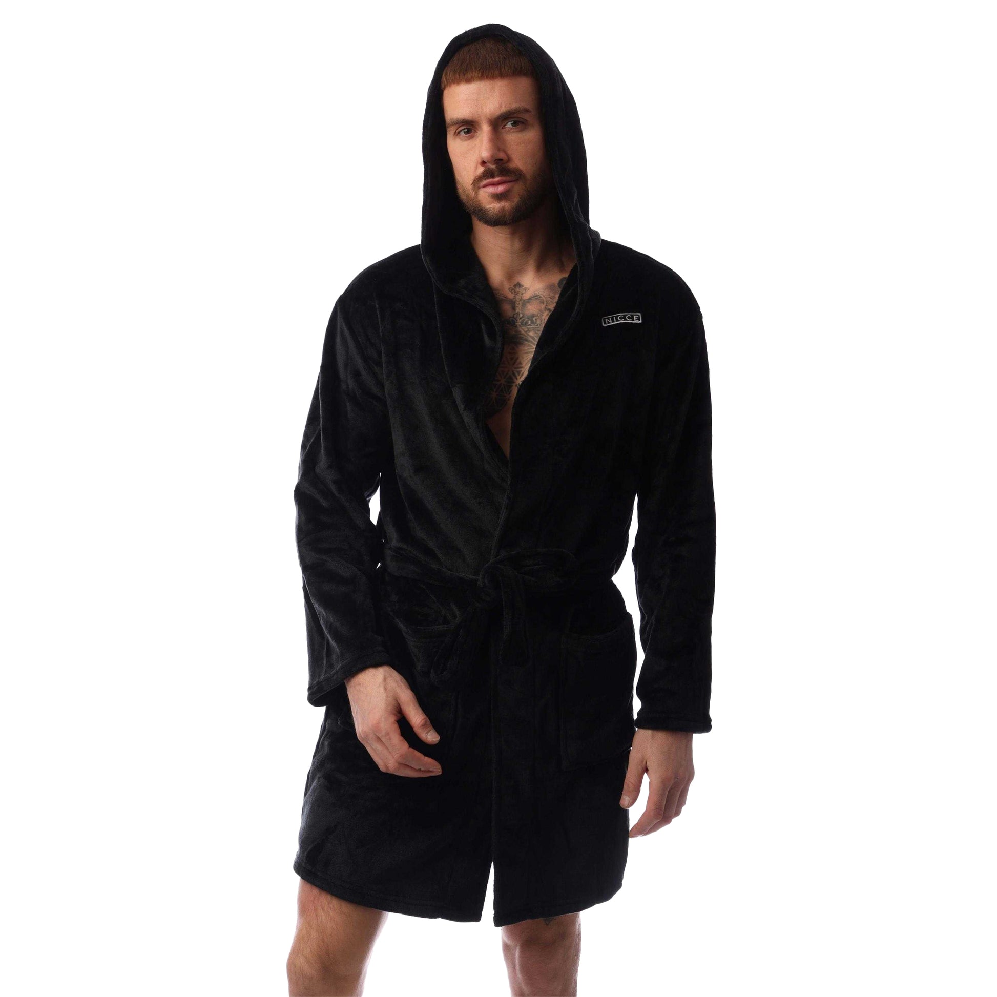 Black - Front - Nicce Mens Kuzner Plain Dressing Gown