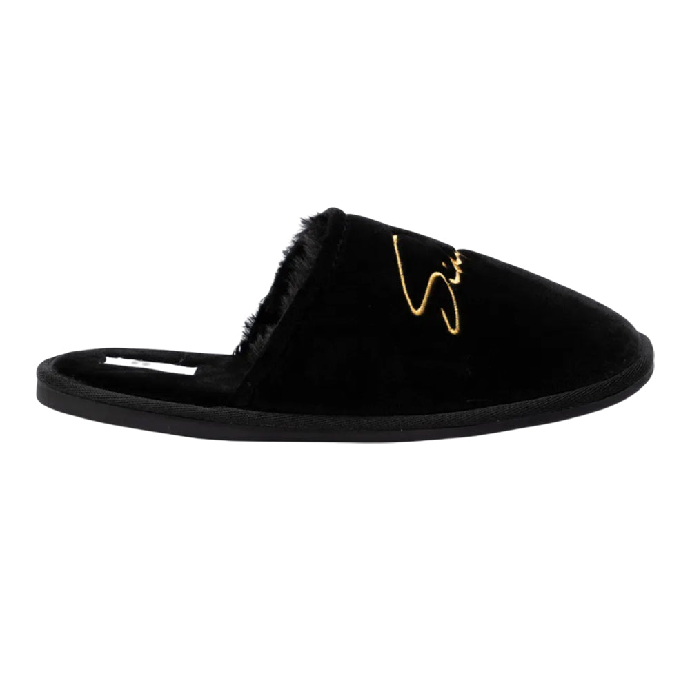 Black - Front - SikSilk Womens-Ladies Embroidered Logo Slippers