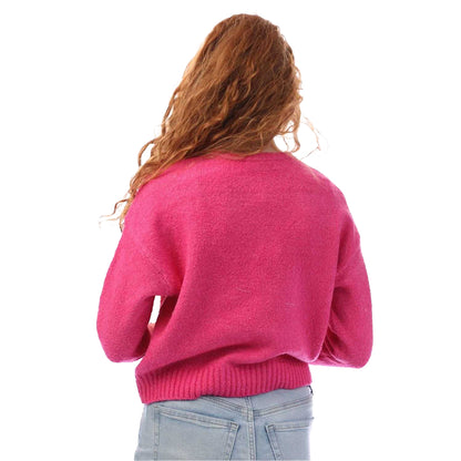 Pink - Back - DKNY Womens-Ladies Tinsel Bouclé Logo Sweatshirt