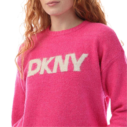 Pink - Side - DKNY Womens-Ladies Tinsel Bouclé Logo Sweatshirt