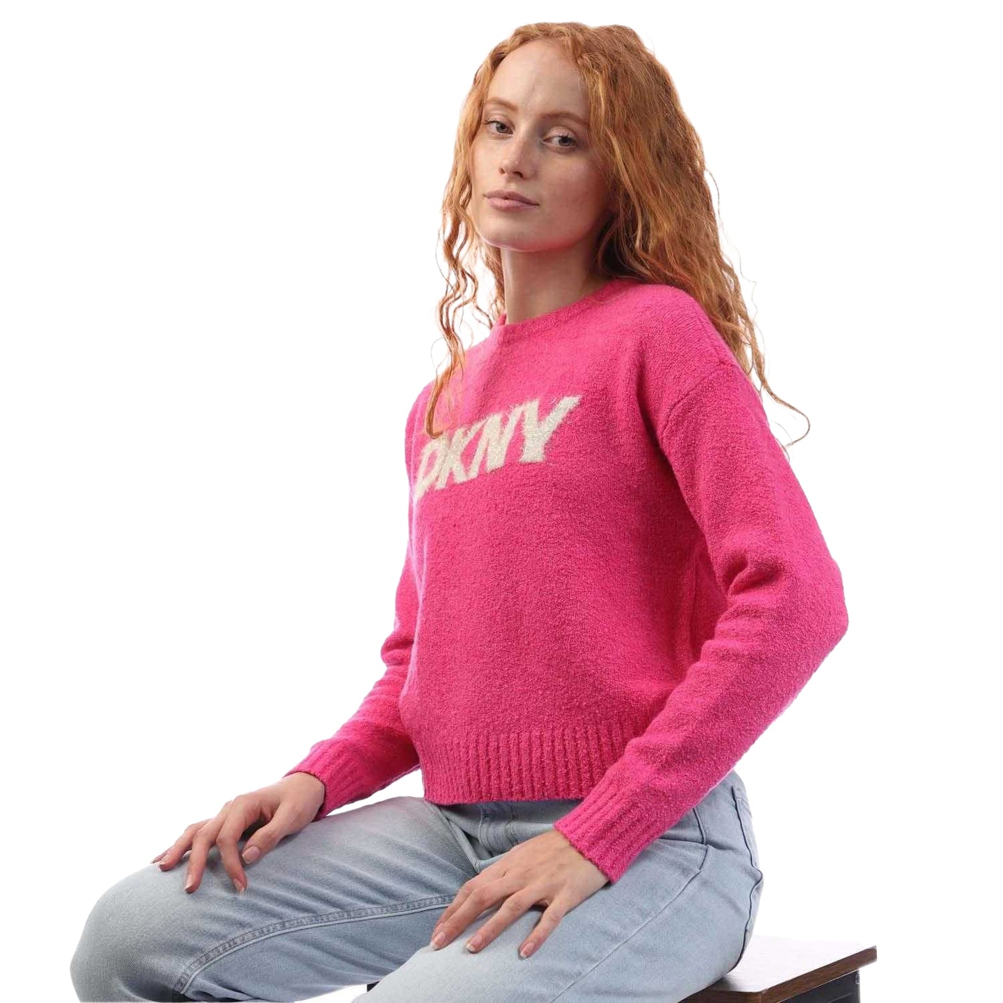 Pink - Lifestyle - DKNY Womens-Ladies Tinsel Bouclé Logo Sweatshirt