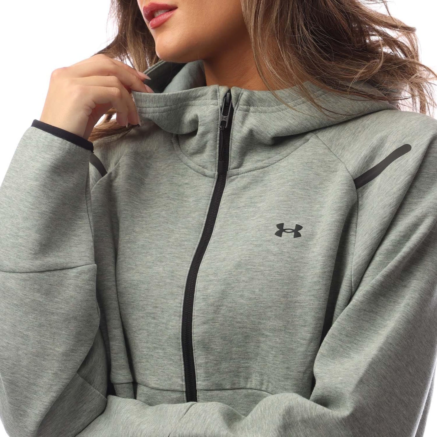 Green - Side - Under Armour Womens-Ladies Unstoppable Fleece Full Zip Hoodie