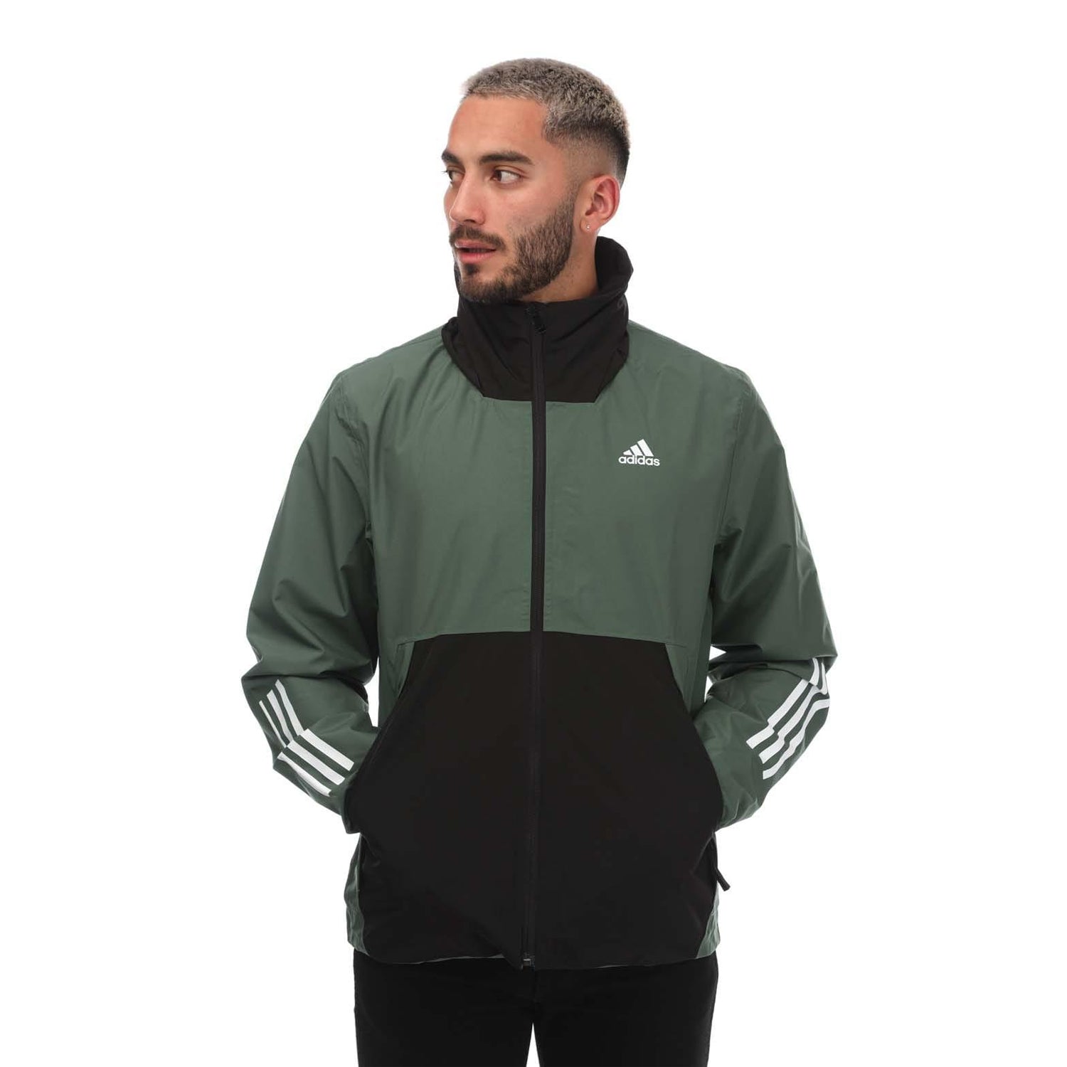 Green-Black - Front - Adidas Mens Stripe Jacket