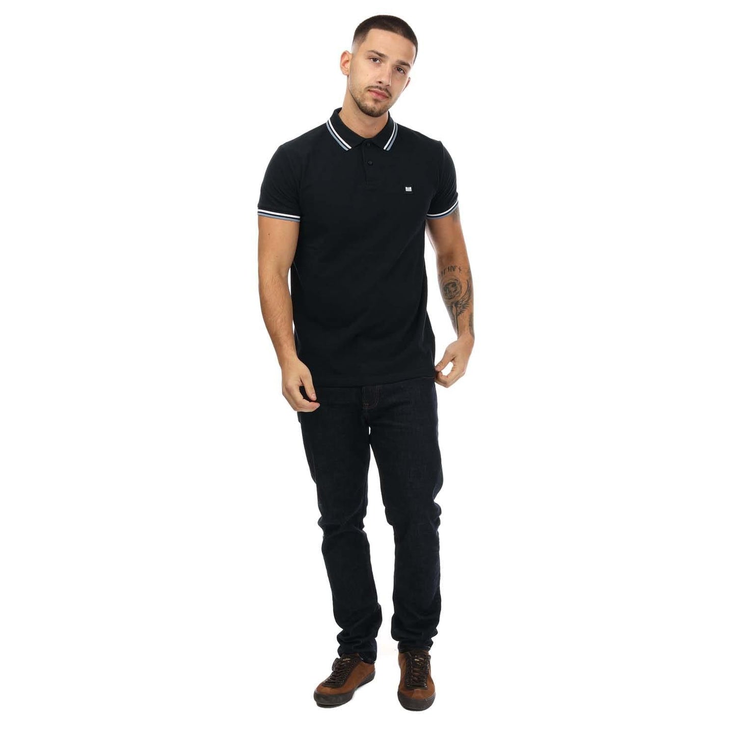 Navy - Side - Weekend Offender Mens Vancouver Tipped Polo Shirt