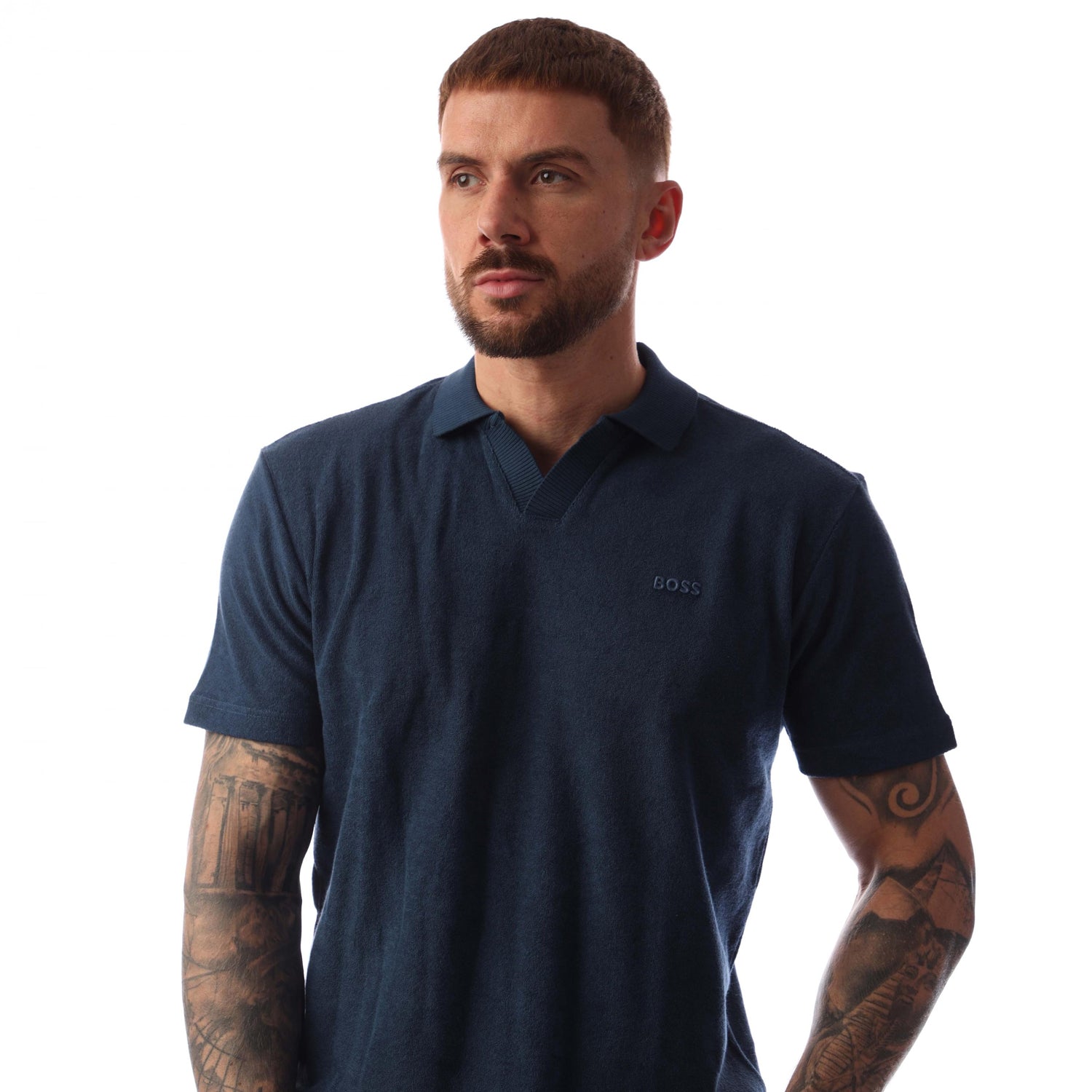 Blue - Side - Boss Mens Doubletowel Polo Shirt