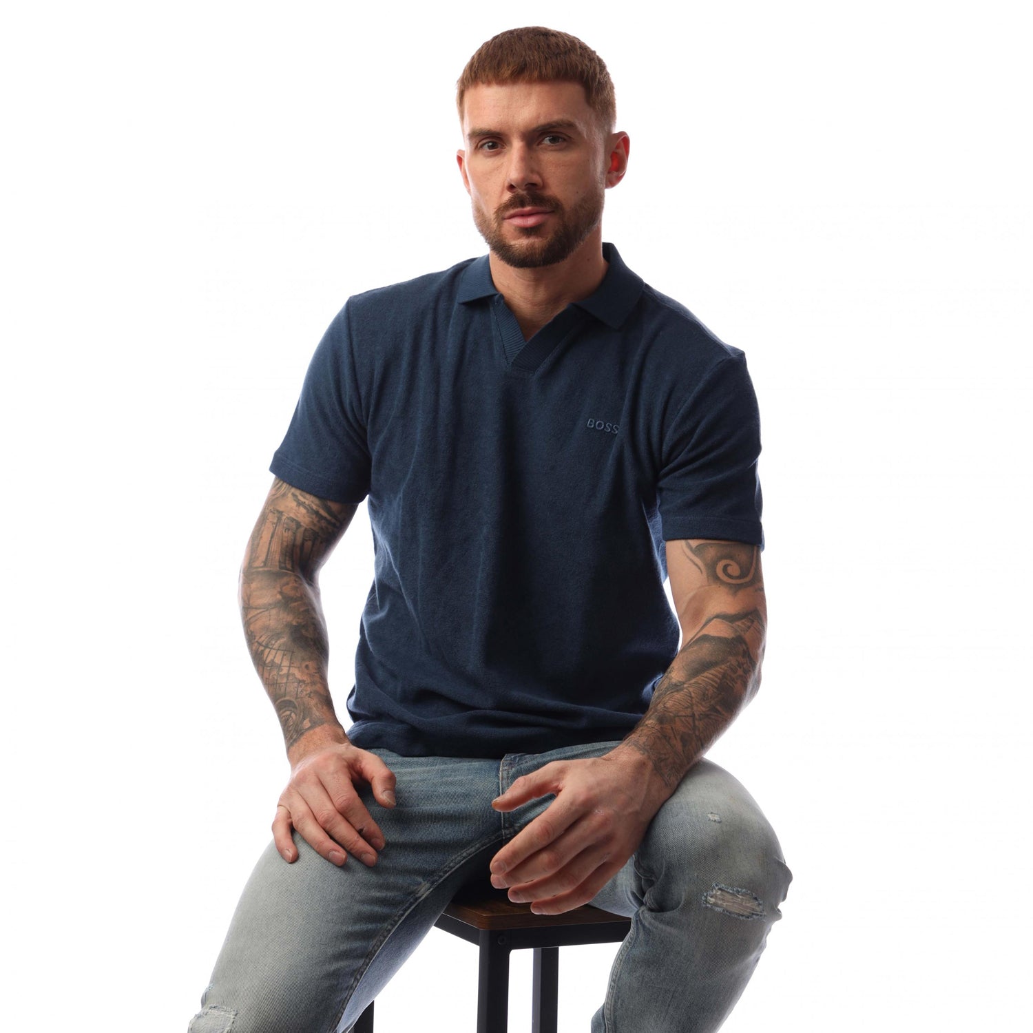 Blue - Lifestyle - Boss Mens Doubletowel Polo Shirt