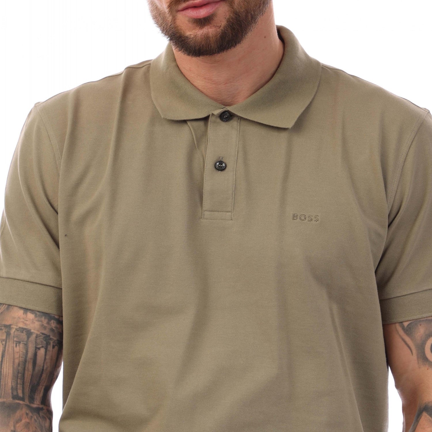 Green - Side - Boss Mens Logo Cotton Polo Shirt